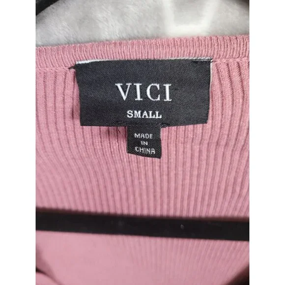 Vici Wrap Ribbed Cropped Sweater Sz S Lantern Sleeves Pink Cowgirl Core Boho - Picture 2 of 5